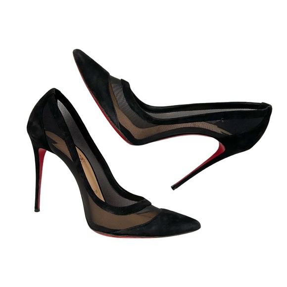 Christian Louboutin Galativi Black Suede Mesh Pointed Toe High Heel Pumps 38.5 - Picture 3 of 9